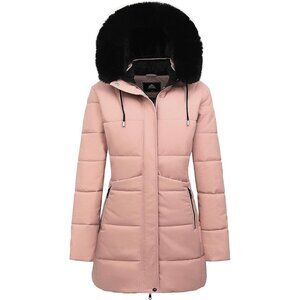 Women's Pink Winter Puffer Coat Thicken Fleece Lined Down Jacket Waterproof